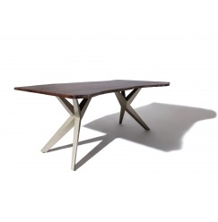 METALL Jedálenský stôl 160x90x76, lakovaný so striebornými nohami (matné),akácia,hnedá
